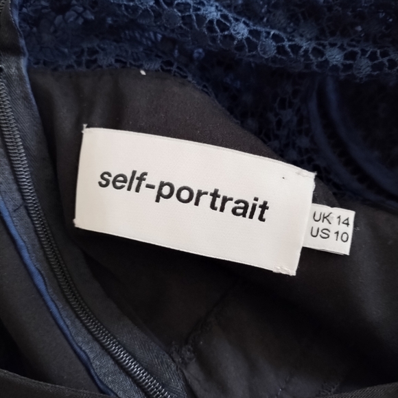 SELF-PORTRAIT Blue + Black Star Repeat Lace Dress 10 - Picture 7 of 8